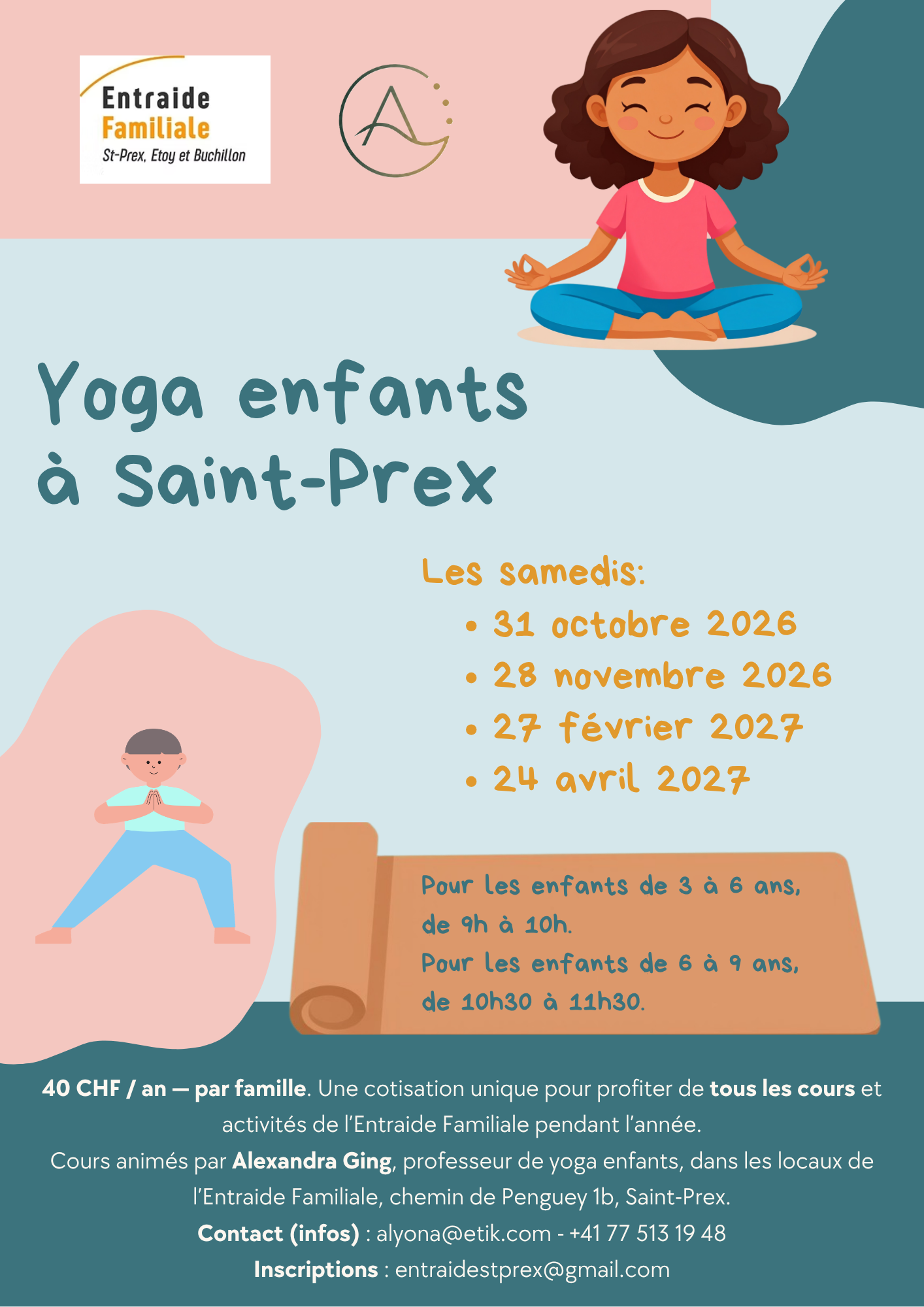 Les samedis 31 octobre 2026, 28 novembre 2026, 27 février 2027, 24 avril 2027