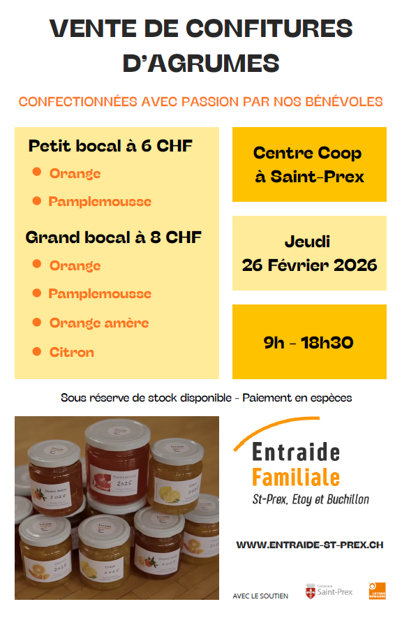 Vente de confitures d'agrumes - jeudi 26 février - 9h à 18h30 - coop à Saint-Prex