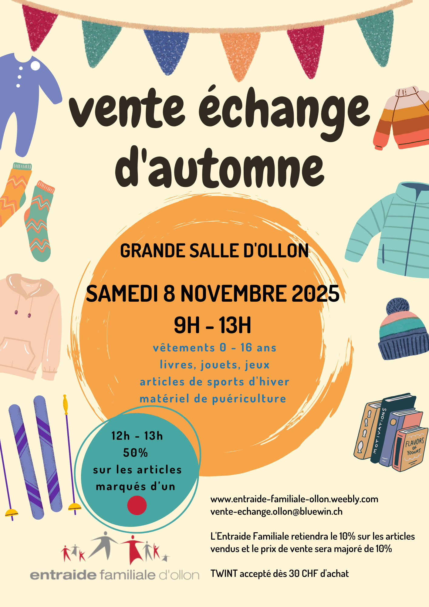 Vente échange d'automne - samedi 8 novembre 2025 de 9h à 13h - grande salle d'Ollon
